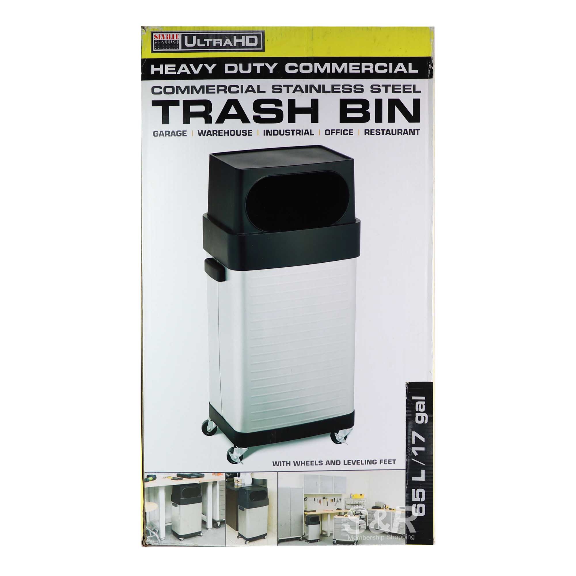 Seville Classics UltraHD Heavy Duty Commercial Stainless Steel Trash Bin 1pc Seville Classics UltraHD Heavy Duty Commercial Stainless Steel Trash Bin 1pc